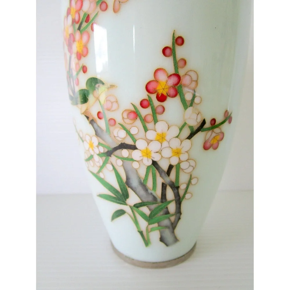 Japanese Cloisonné Vase Bird & Blossom Floral Motif 7.25